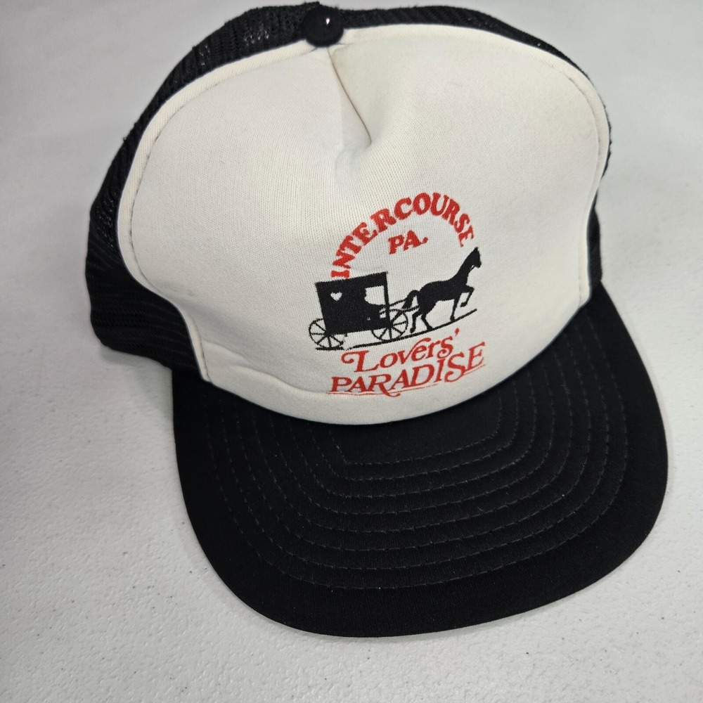 VINTAGE Intercourse Men Snapback Hat One Size Black Colorblock Lovers Paradise